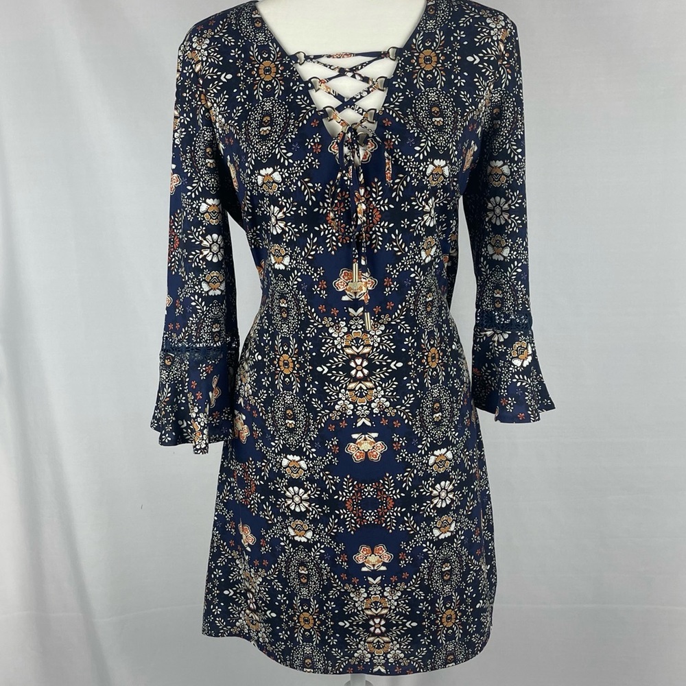 Blue Floral Bell Sleeve Jessica Simpson Dress 8
